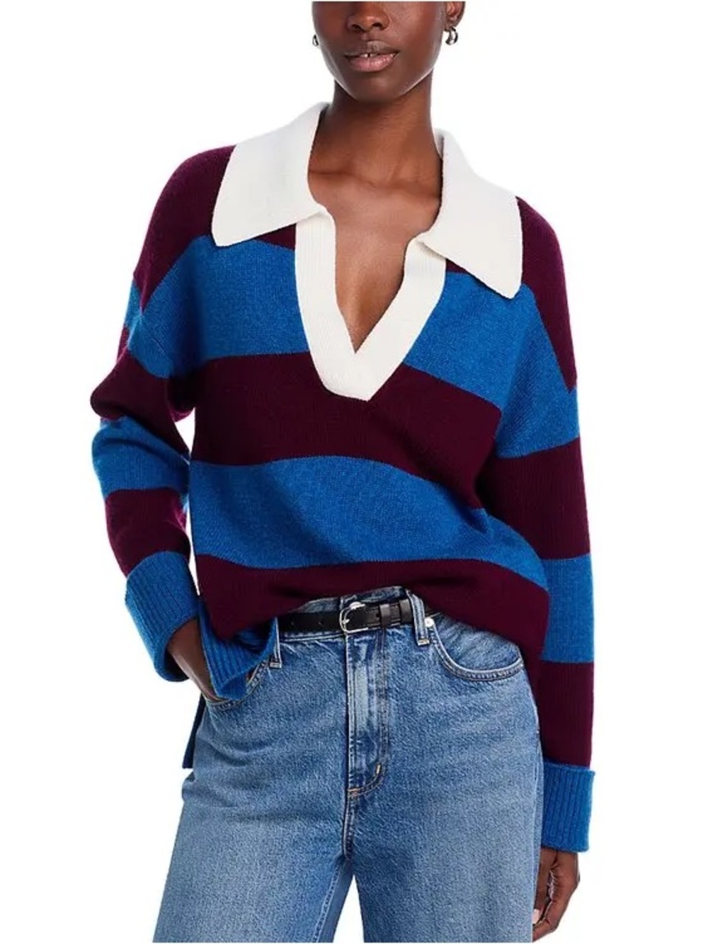 Rails Harris Striped Polo Sweater Blue Burgundy XS
